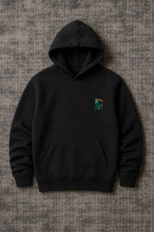 İllüstrasyon Baskılı Sanatsal Oversize Siyah Hoodie - Vera Wear Print