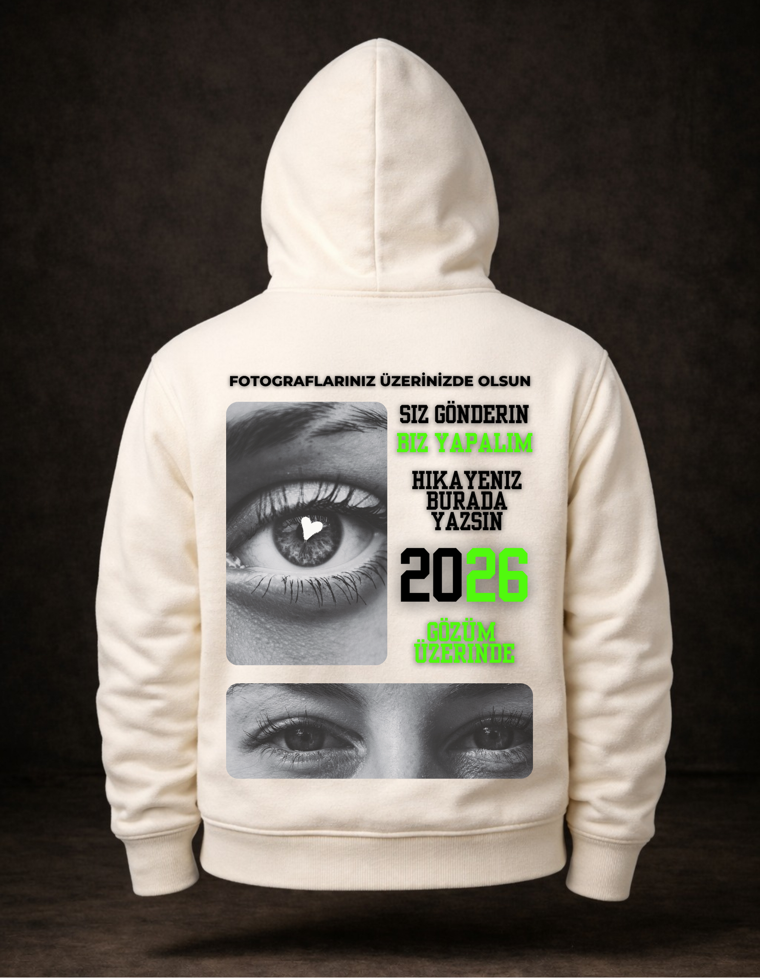 Çiftlere  Özel Fotoğraf Baskılı Hoodie - Göz Tasarımlı Kapüşonlu Sweatshirt