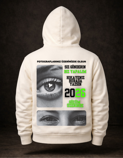 Çiftlere  Özel Fotoğraf Baskılı Hoodie - Göz Tasarımlı Kapüşonlu Sweatshirt