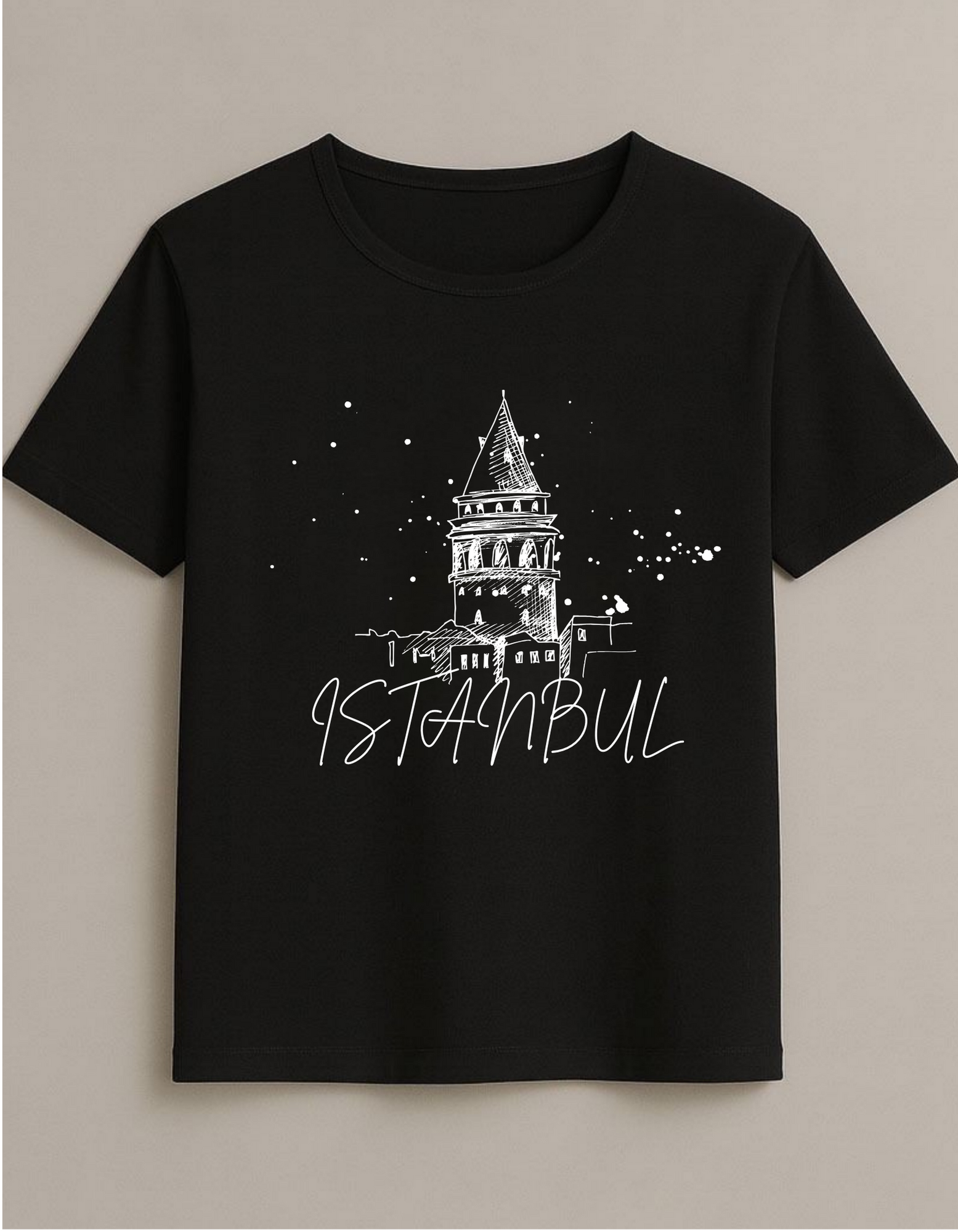 İstanbul Galata Kulesi Baskılı Beyaz T-Shirt - Unisex Pamuklu Tasarım Tişört