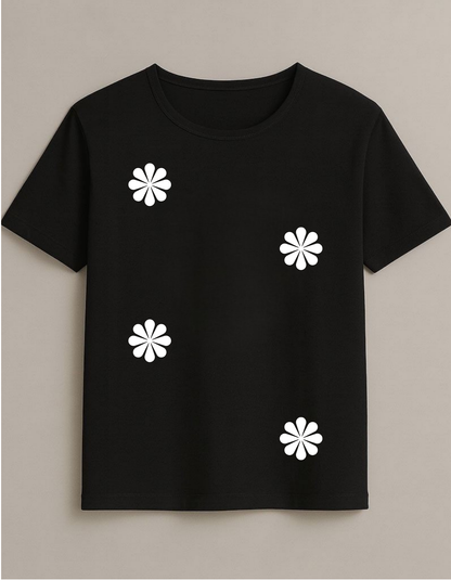 Minimalist Papatya Desenli Unisex T-Shirt - %100 Pamuklu Estetik Tasarım Tişört