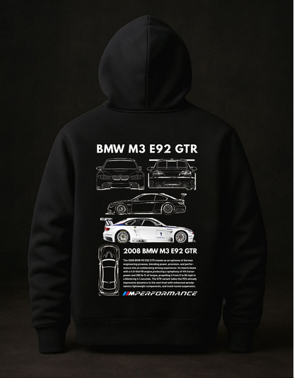 BMW M3 E92 GTR Teknik Çizim Baskılı Hoodie - M Performance Motorsport Kapüşonlu