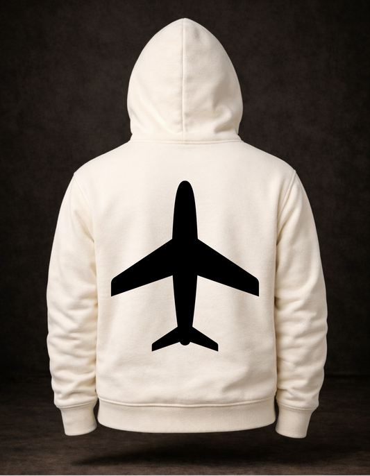 Skybound – Beyaz Minimalist Uçak Baskılı Hoodie