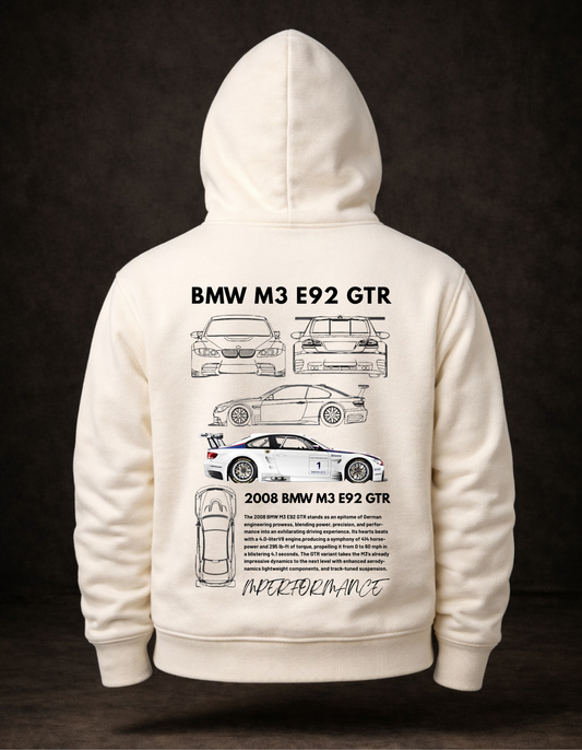 BMW M3 E92 GTR Teknik Çizim Baskılı Hoodie - M Performance Motorsport Kapüşonlu