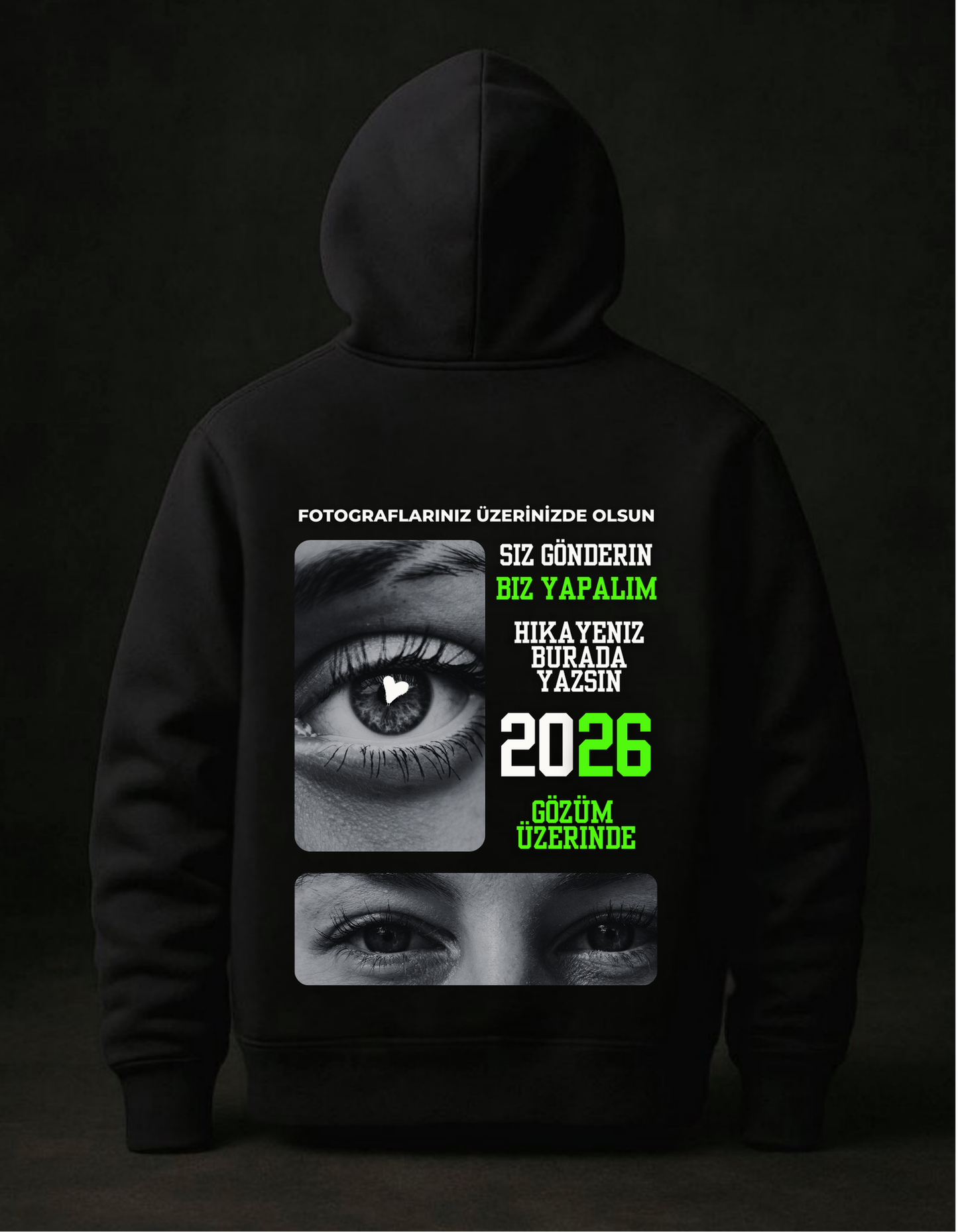 Çiftlere  Özel Fotoğraf Baskılı Hoodie - Göz Tasarımlı Kapüşonlu