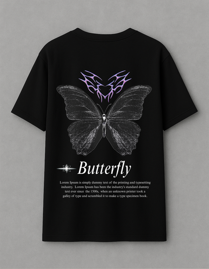 Siyah Kelebek (Butterfly) Baskılı Siyah Kelebek Baskılı Y2K Tasarım T-Shirt - Tribal Desenli Grunge Streetwear Tişört Tasarım T-Shirt - Tribal Desenli Grunge Streetwear Tişört