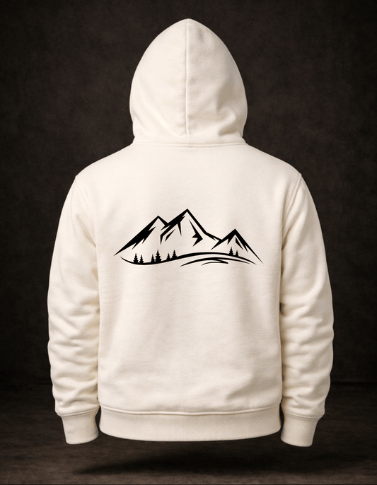 Doğa Tutkusu: Minimalist Dağ Grafikli Beyaz Hoodie - Vera Wear Print