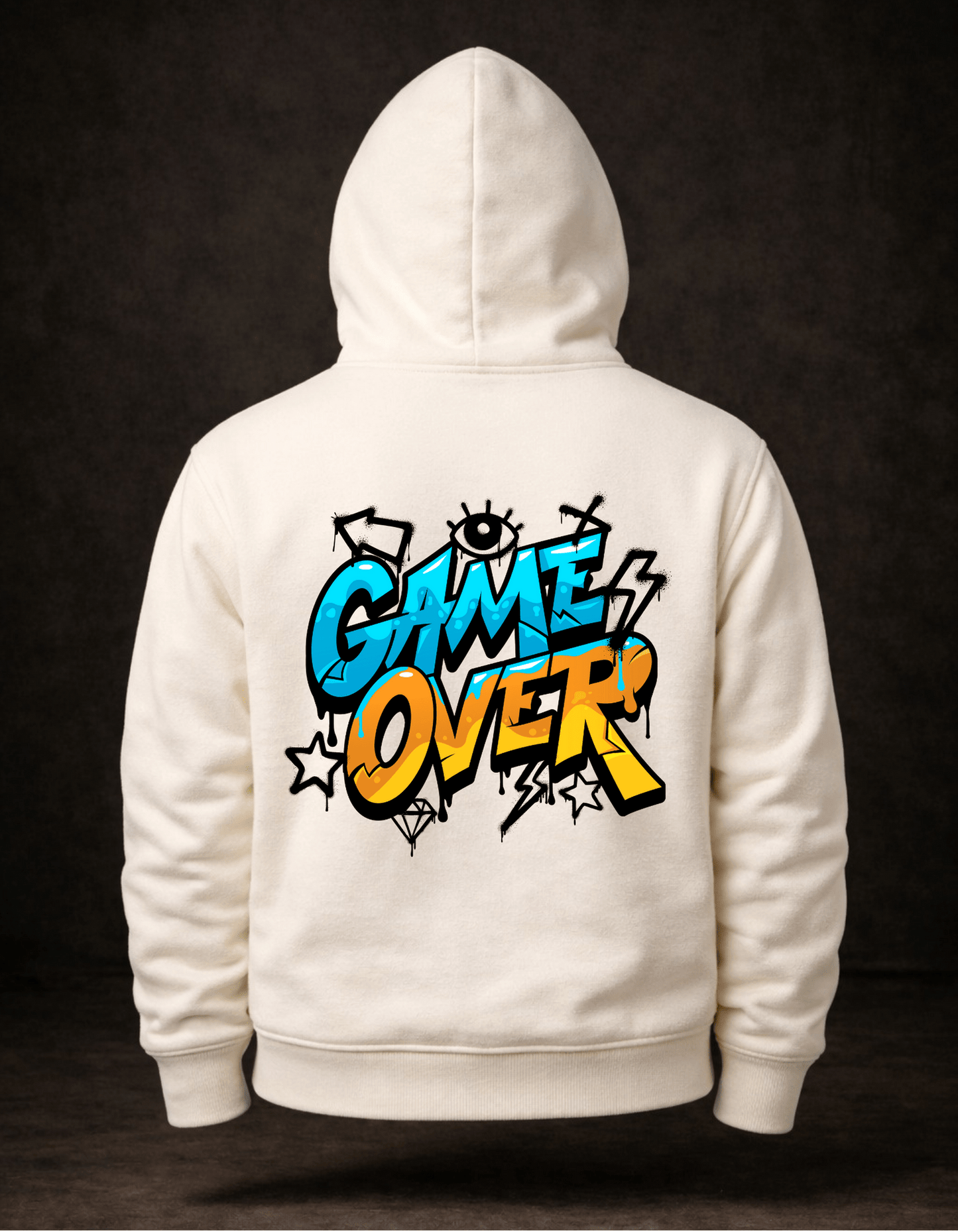"Game Over" Graffiti Stil Beyaz Hoodie - Gamer Koleksiyonu - Vera Wear Print