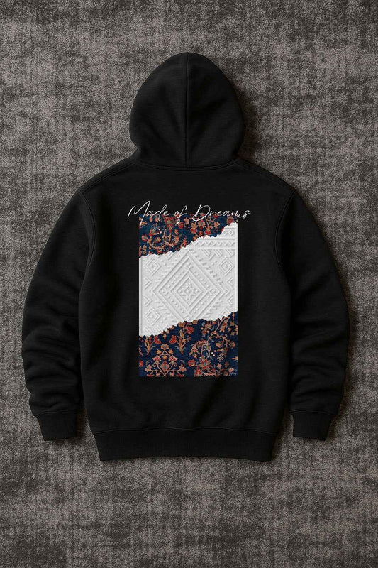Geleneksel Motifli Premium Oversize Siyah Hoodie - Vera Wear Print