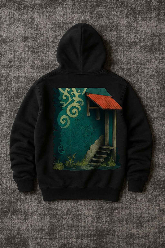 İllüstrasyon Baskılı Sanatsal Oversize Siyah Hoodie - Vera Wear Print