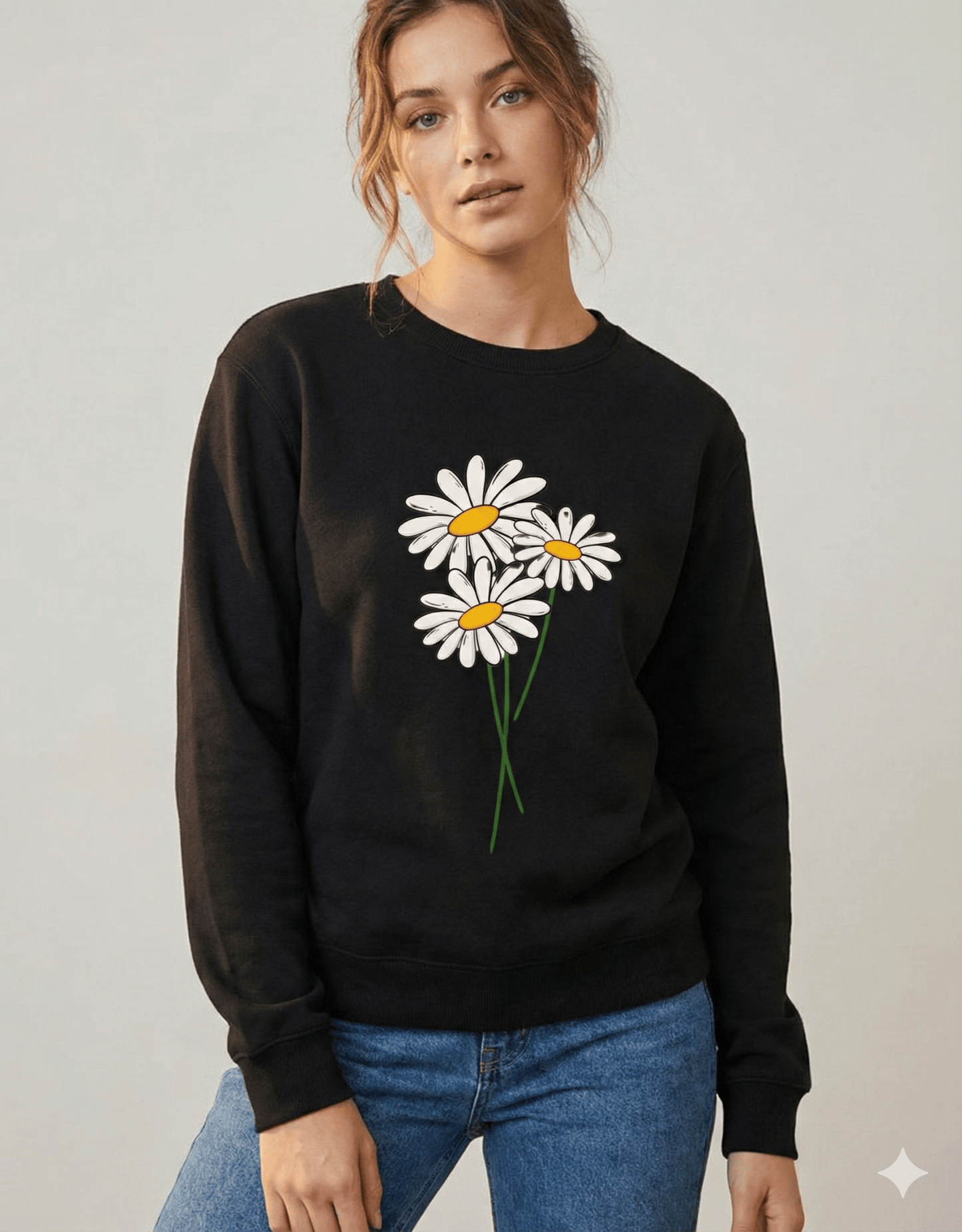 Papatya Desenli Sweatshirt - Vera Wear Print