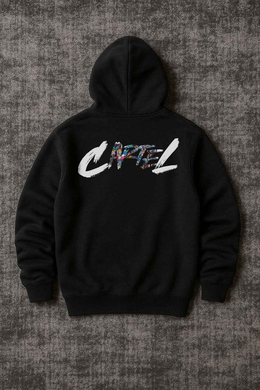 Renkli Grafik Detaylı Siyah Hoodie - Vera Wear Print