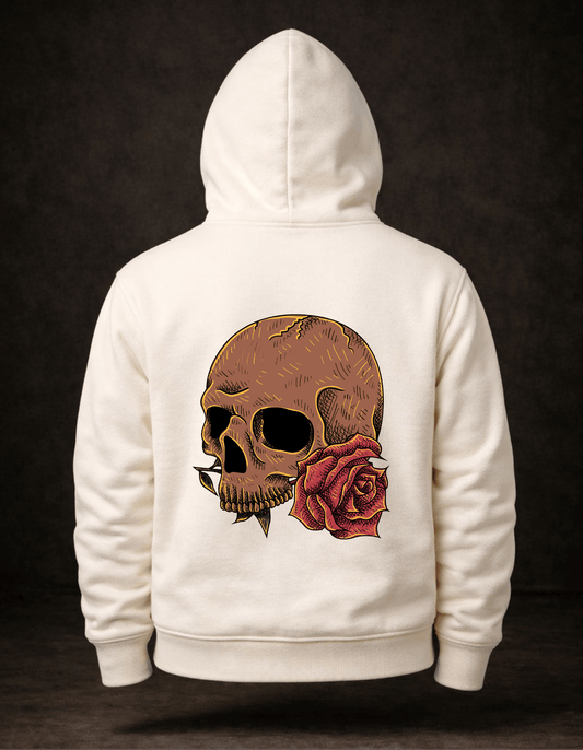 Retro Stil: Gül ve Kurukafa Grafik Baskılı Hoodie - Vera Wear Print