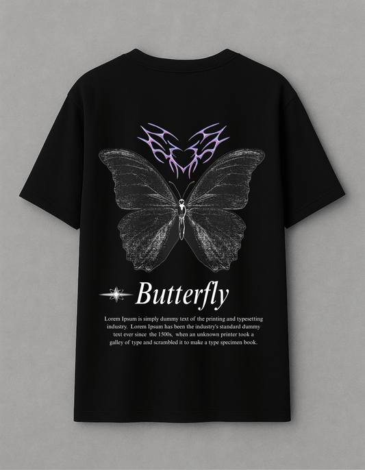 Siyah Kelebek (Butterfly) Baskılı Siyah Kelebek Baskılı Y2K Tasarım T-Shirt - Tribal Desenli Grunge Streetwear Tişört Tasarım T-Shirt - Tribal Desenli Grunge Streetwear Tişört - Vera Wear Print