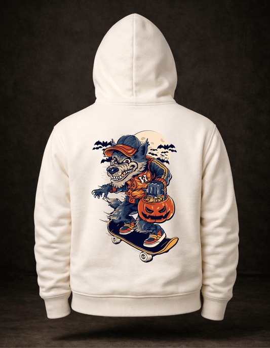 Skater Wolf: Kaykaycı Kurt Grafikli Baskılı Hoodie - Vera Wear Print